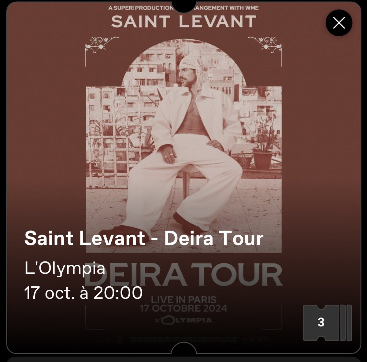 moradkhat's tweet photo. Je vends une place pour le concert Saint Levant demain 17/10 à l’Olympia cat 1 assis. Place acheté via DICE. Dm si intéressé #SaintLevant https://t.co/M9uIkXN1eA