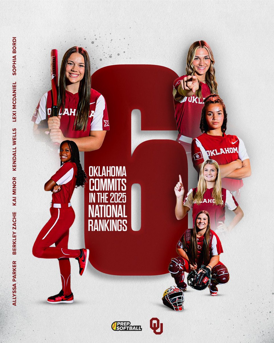 Prep Softball 🥎 (@prepsoftball) on Twitter photo All eyes on <a href="/OU_Softball/">Oklahoma Softball</a>‼️
There are SIX athletes in the 2025 National Rankings committed to Oklahoma.
Learn More: prepsoftball.com/national/playe… All eyes on <a href="/OU_Softball/">Oklahoma Softball</a>‼️
There are SIX athletes in the 2025 National Rankings committed to Oklahoma.
Learn More: prepsoftball.com/national/playe…