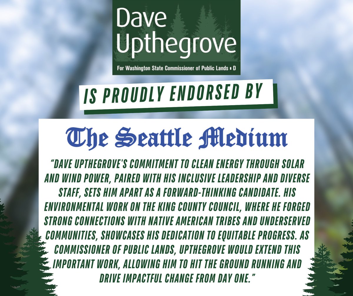 Dave Upthegrove (@daveupthegrove) on Twitter photo Proud to earn the endorsement of the <a href="/SeattleMedium/">Seattle Medium</a>. Thank you for supporting this campaign! Proud to earn the endorsement of the <a href="/SeattleMedium/">Seattle Medium</a>. Thank you for supporting this campaign!