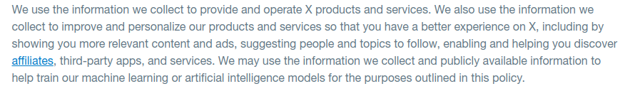 James_inthe_box's tweet photo. PSA:  X will now be using your data to train AI, as well as sharing it with 3rd parties to train their AI:

https://t.co/X38xfhPb0A

Shouldn't really be a surprise though. https://t.co/55XhwrxKPi