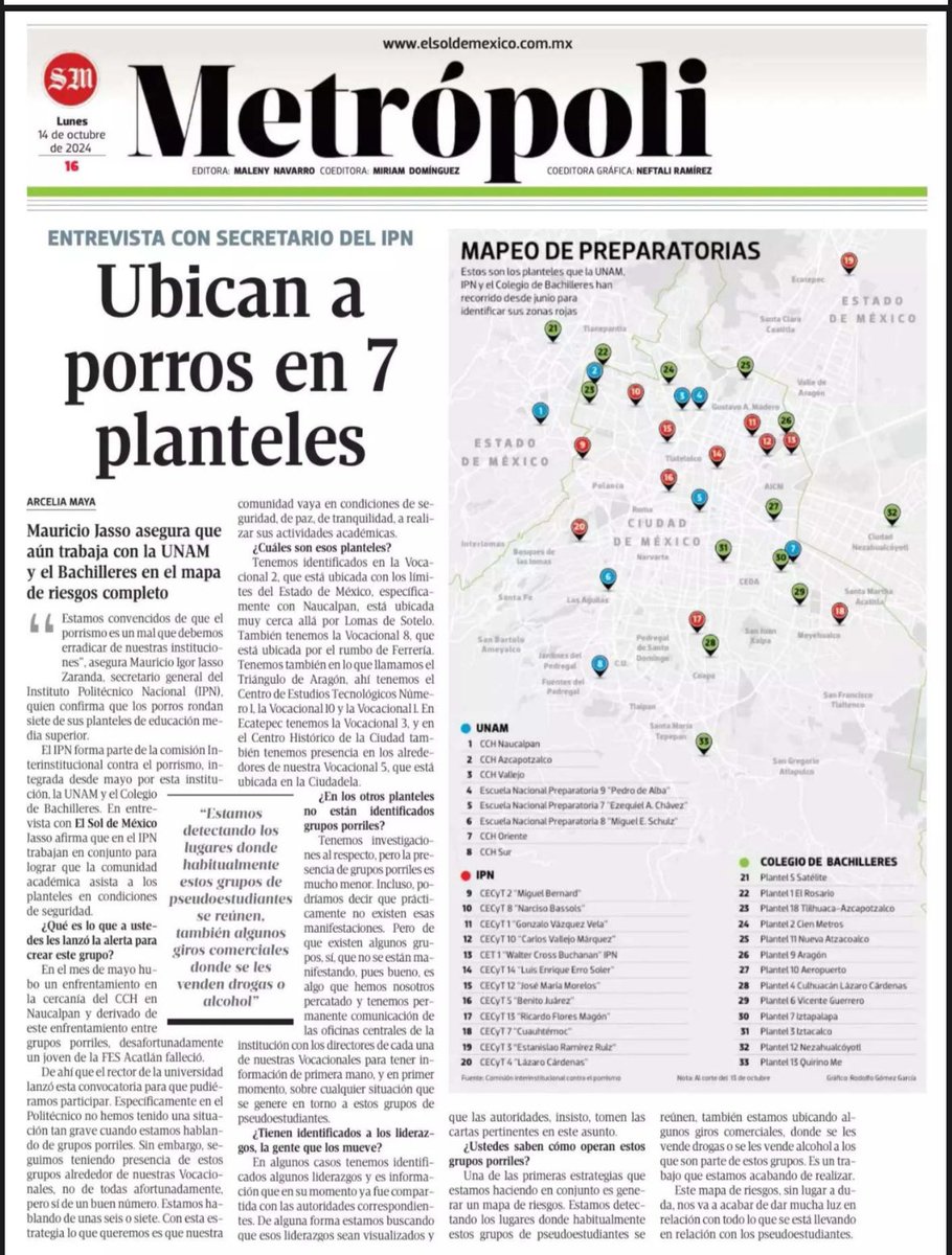 GloriaLC22's tweet photo. Desde septiembre @elsolde_mexico ha estado informando sobre la violencia porril que viven los alumnos en planteles de nivel medio superior. 

Esta semana publicó una serie de notas de testimonios y un mapeo de #prepas, #bachos y #polis donde se ha identificado esta problemática. https://t.co/4OaMf74PAe