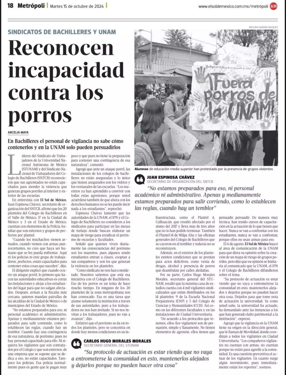 GloriaLC22's tweet photo. Desde septiembre @elsolde_mexico ha estado informando sobre la violencia porril que viven los alumnos en planteles de nivel medio superior. 

Esta semana publicó una serie de notas de testimonios y un mapeo de #prepas, #bachos y #polis donde se ha identificado esta problemática. https://t.co/4OaMf74PAe