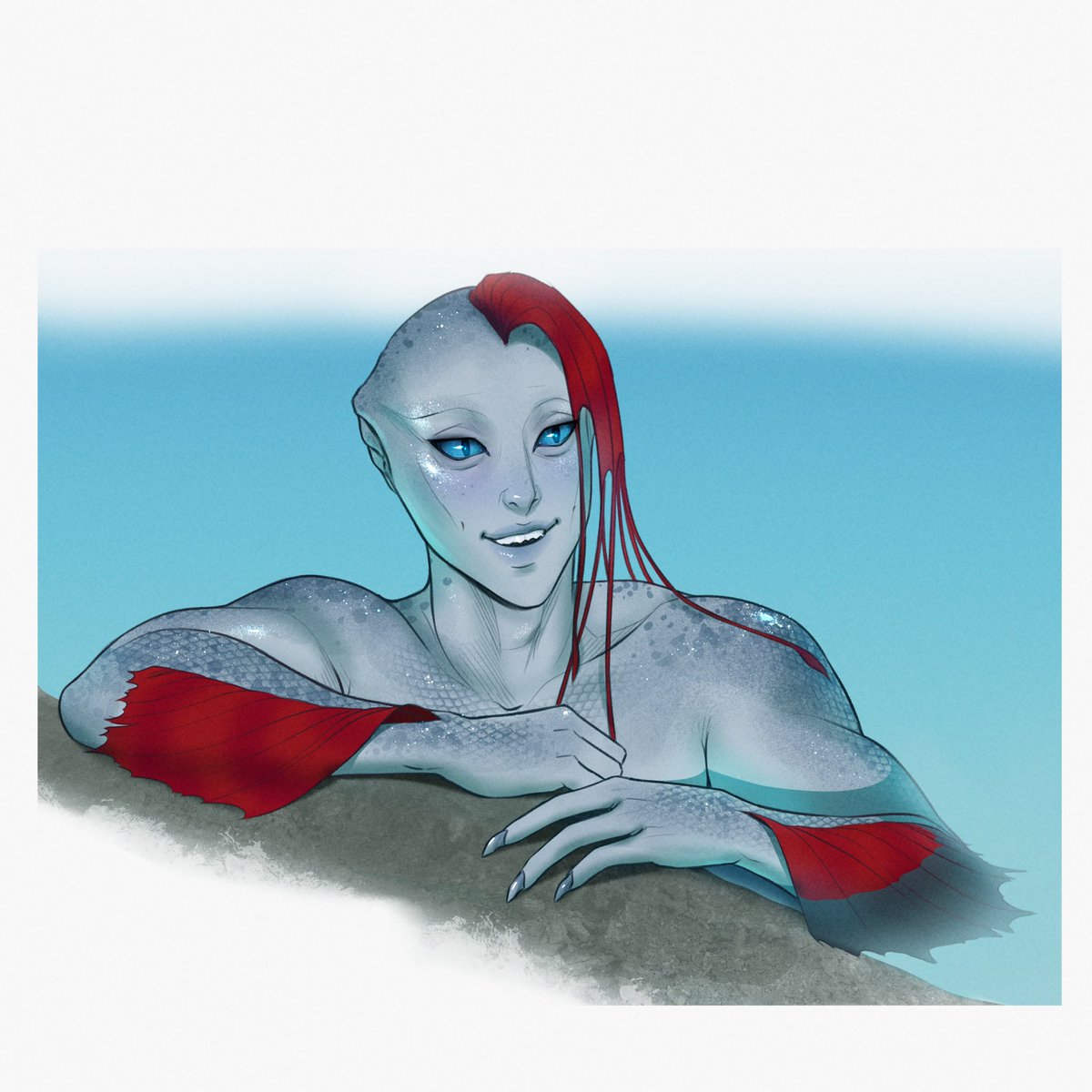 EMBellRifts's tweet photo. Fugan, my merman MC from the second book in my Rifts series! He’ll tell you his fins look more impressive underwater. Wonderful art by @SavBakk https://t.co/FnQUi9c9uk