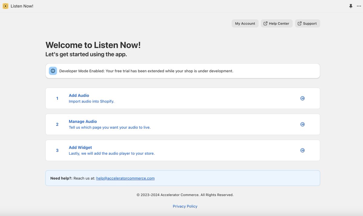 AcceleratorSaas's tweet photo. New updates for Listen Now! released today.

🔥Cleaner UI, fewer bugs, and easier use.

👉 Check it out: https://t.co/2HEU6bXH47

#Shopify #ShopifyApp #Audio #TextToSpeech https://t.co/ebUwuv4h6J