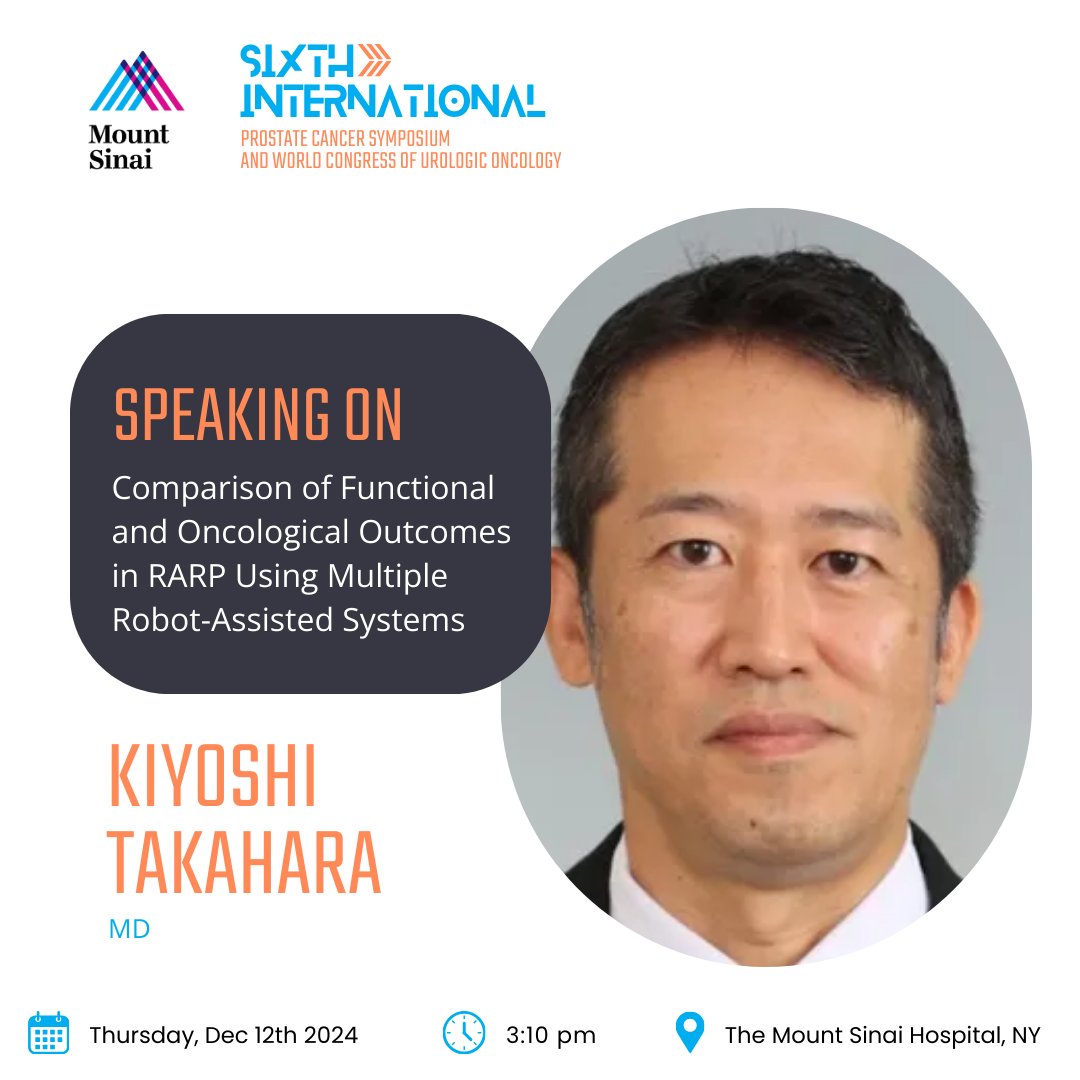 Mount Sinai Department of Urology (@mountsinaiuro) on Twitter photo Join Kiyoshi Takahara, MD on Thursday, Dec 12 at 2:55 pm at the Prostate Cancer Symposium for a key session on comparing functional and oncological outcomes in RARP with different robotic systems.
Register now: mountsinaiurologycme.com
<a href="/nycrobotics/">Ash Tewari, MD</a> #urology #healthcare #medical Join Kiyoshi Takahara, MD on Thursday, Dec 12 at 2:55 pm at the Prostate Cancer Symposium for a key session on comparing functional and oncological outcomes in RARP with different robotic systems.
Register now: mountsinaiurologycme.com
<a href="/nycrobotics/">Ash Tewari, MD</a> #urology #healthcare #medical