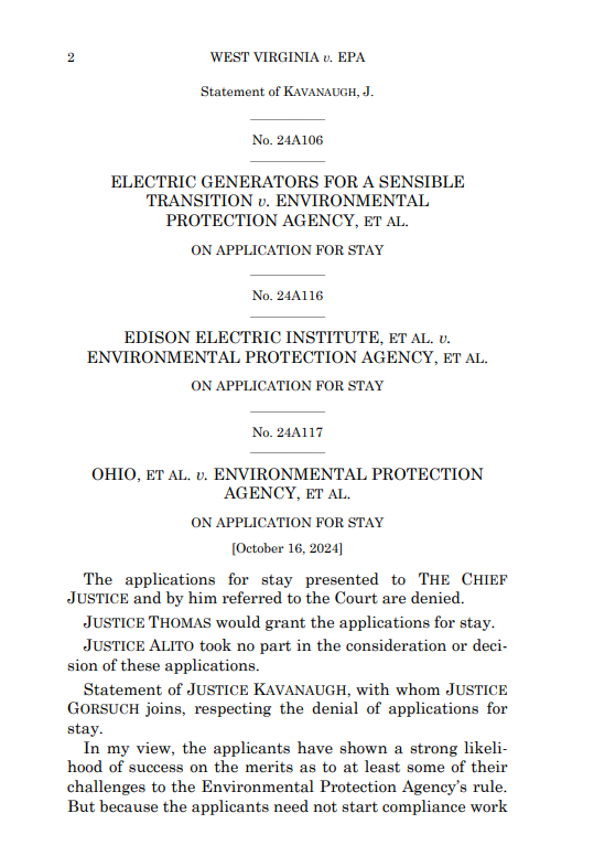 bykatiebuehler's tweet photo. BREAKING: The Supreme Court votes 7-1 to allow the @EPA to implement new greenhouse gas emissions standards for power plants, even as several states, companies and industry groups challenge the rule is unlawful.
Justice Thomas dissented &amp; Justice Alito didn't participate #SCOTUS https://t.co/DOSAUxdzZ2