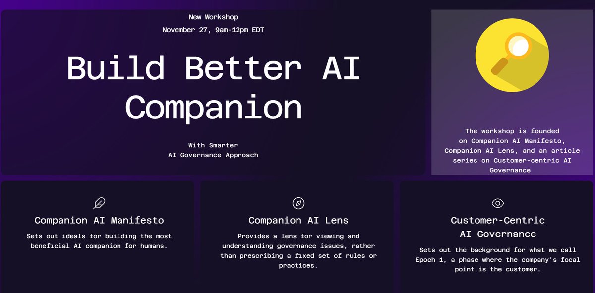 AdalanAi's tweet photo. Announcing new workshop - Build Better AI Companion With Smarter AI Governance Approach

Date: November 27
Time: 9am-12pm EDT

Register here https://t.co/wI60toHRbV https://t.co/vvxKFSOMkt