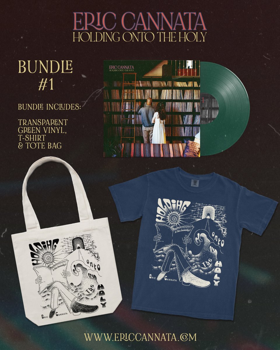 Eric_Cannata's tweet photo. Holding Onto the Holy is available for preorder now! We’ll be pressing a very limited amount of black vinyl and signed transparent green vinyl, along with offering an exclusive tee and tote as bundles! Pre-order now at the link in bio 🤍 https://t.co/6T7qVPXNwA