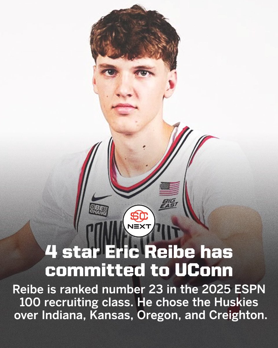 SportsCenter NEXT (@scnext) on Twitter photo 4⭐️ Eric Reibe (no. 23 ESPN 100) has committed to UConn!
<a href="/eric_reibe/">Eric Reibe</a> | <a href="/UConnMBB/">UConn Men's Basketball</a> 4⭐️ Eric Reibe (no. 23 ESPN 100) has committed to UConn!
<a href="/eric_reibe/">Eric Reibe</a> | <a href="/UConnMBB/">UConn Men's Basketball</a>
