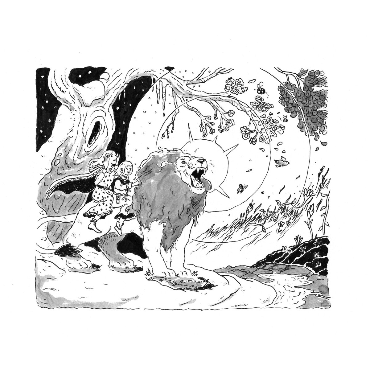 "Winter Meets its Death"
Today marks 74 years since the first edition of C. S. Lewis' "The Lion, The Witch and The Wardrobe" was published.

To celebrate, I'm posting a drawing of my vision of Aslan's triumphal return

#cslewis #thelionthewitchandthewardrobe
#narnia #illustration