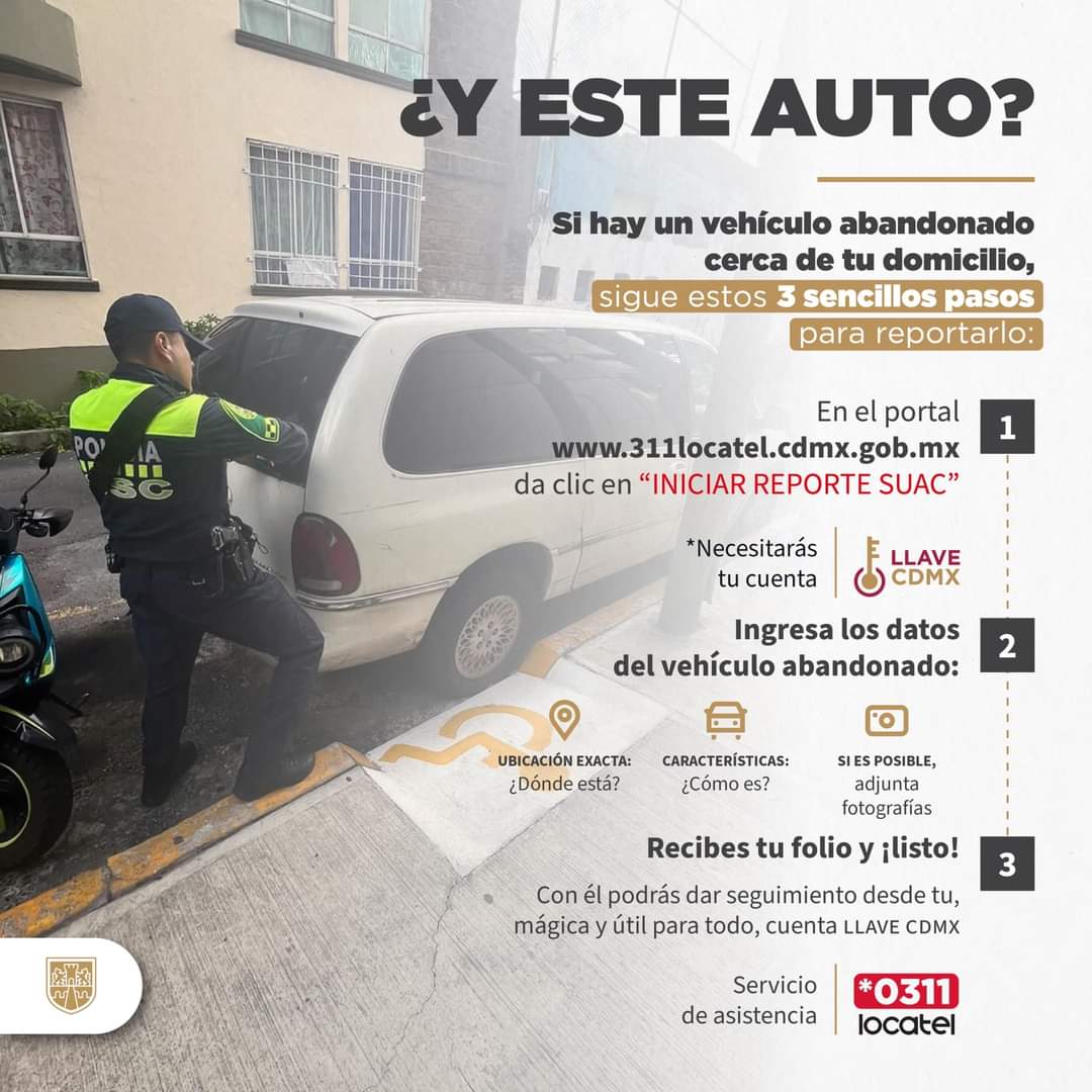 ¡Si hay un vehículo abandonado cerca de tu domicilio, repórtalo! 📞🚗

<a href="/GobCDMX/">Gobierno de la Ciudad de México</a>