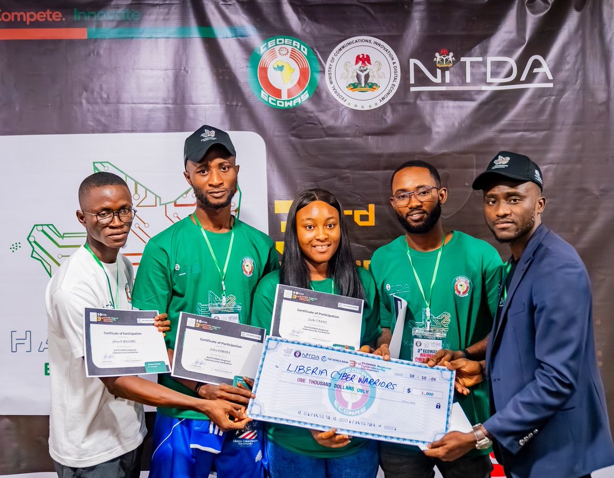 NITDANigeria's tweet photo. A big shout-out to these amazing teams that demonstrated their tech prowess at the #ECOWASCybersecurity Hackathon!
For their participation, each team will be going home with $1,000 and digital devices:
RedTeam-TG (Togo) 🇹🇬
H4CK3RS (Mauritania) 🇲🇷
Offensive-Security (Guinea) 🇬🇳
Jambaras (Senegal) 🇸🇳
Ninjas (Ghana) 🇬🇭
Sudo-SL (Sierra Leone) 🇸🇱
RCoders (Cape Verde) 🇨🇻
Cyber-Warriors (Liberia) 🇱🇷
GamZone (The Gambia) 🇬🇲
Their contributions have made a huge impact, and we look forward to seeing them continue to shine in the field of cybersecurity!