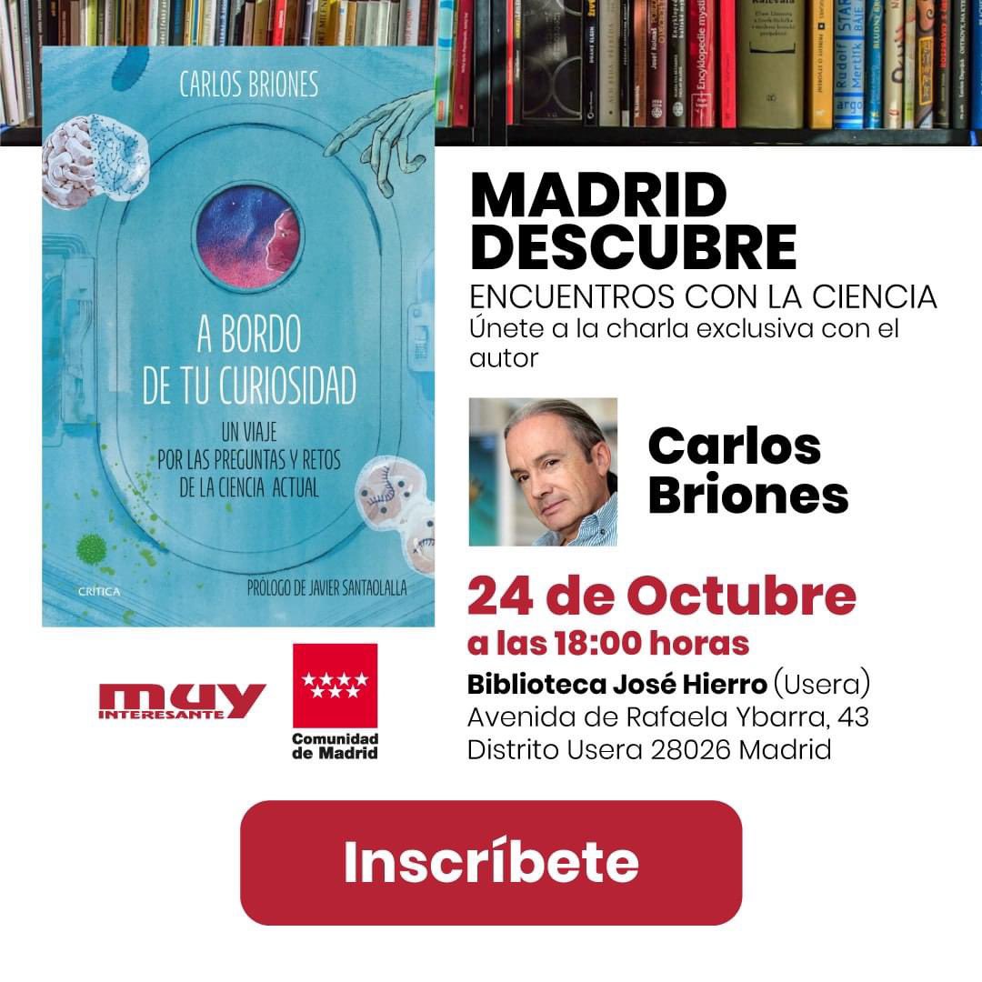 No te pierdas la charla exclusiva con Carlos Briones y descubre un viaje por las preguntas y retos de la ciencia actual. Entrada libre hasta completar aforo. 

➡️ Inscríbete aquí: eventos.zinetmedia.es/2024/a-bordo-d…

🔴 Al final del evento los asistentes serán obsequiados con una tarjeta de