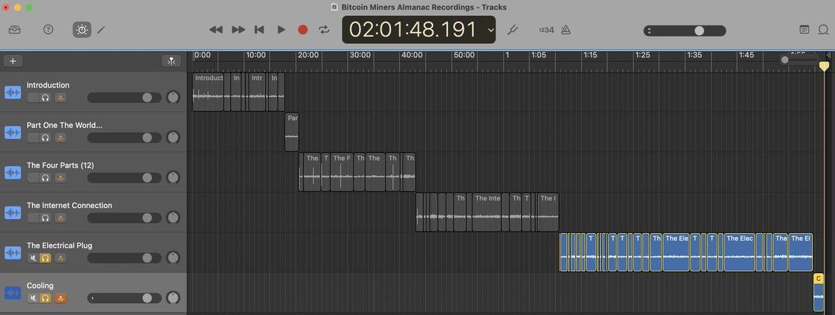 robertwarren's tweet photo. We have officially cracked 2 hours for the audiobook recording of The Bitcoin Miner's Almanac. https://t.co/cQBxXDLDI7