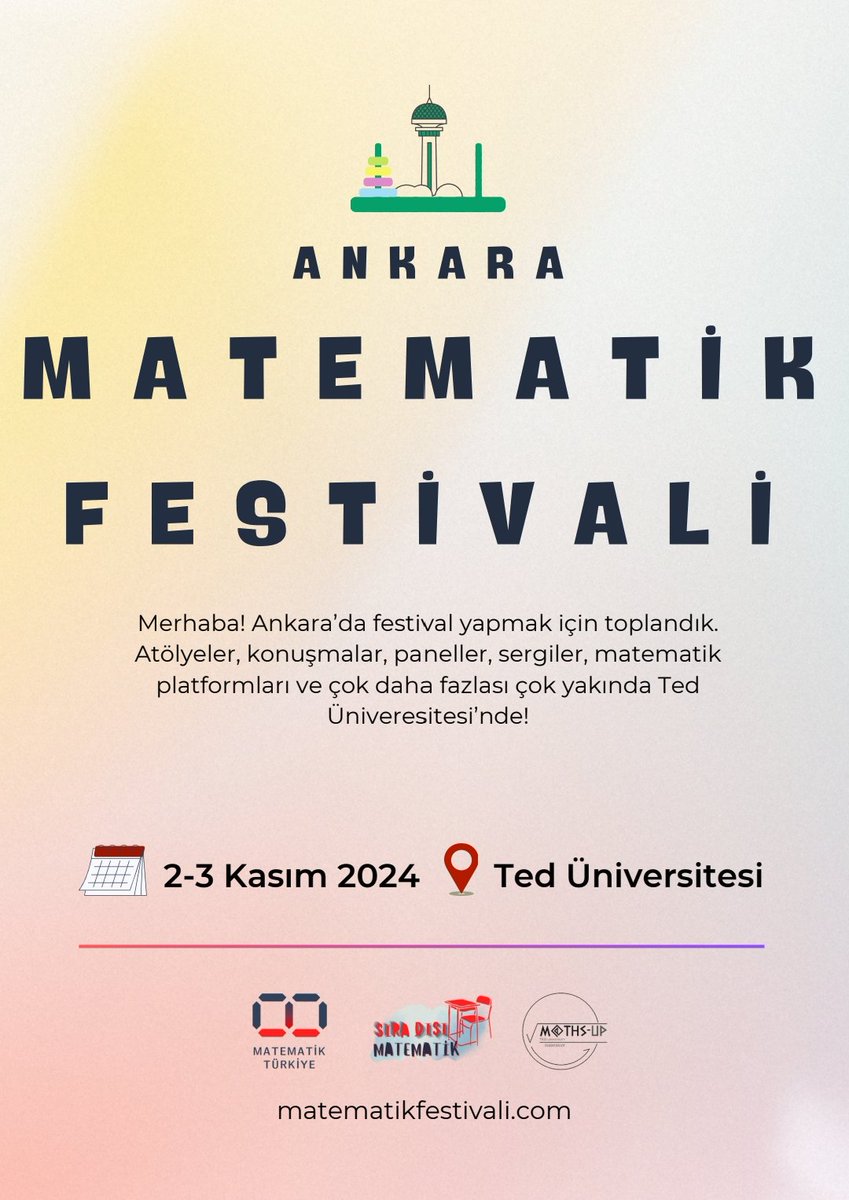 📢Kayıtlarımız devam ediyor!
✨️İnternet sitemizden bireysel ve toplu başvurularınızı yapabilirsiniz. Festival hakkındaki detayları öğrenmek için bizi takip etmeyi unutmayın.🎉
matematikfestivali.com/ankaramatemati…