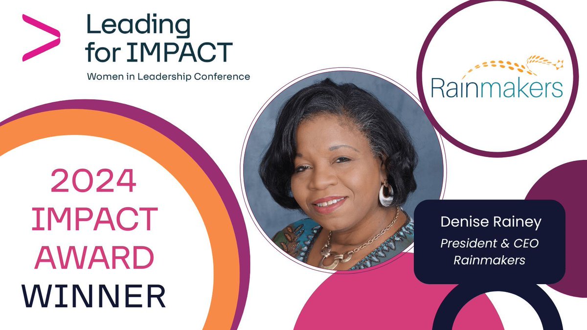 Our President and CEO, Denise Rainey has been recognized as a 2024 IMPACT award winner and she'll be speaking at tomorrow's 9th Annual Leading for IMPACT Women in Leadership Awards Gala on the panel "Building Strategic Partnerships." See you there
rainmakerssolutions.co/3Ufh33c