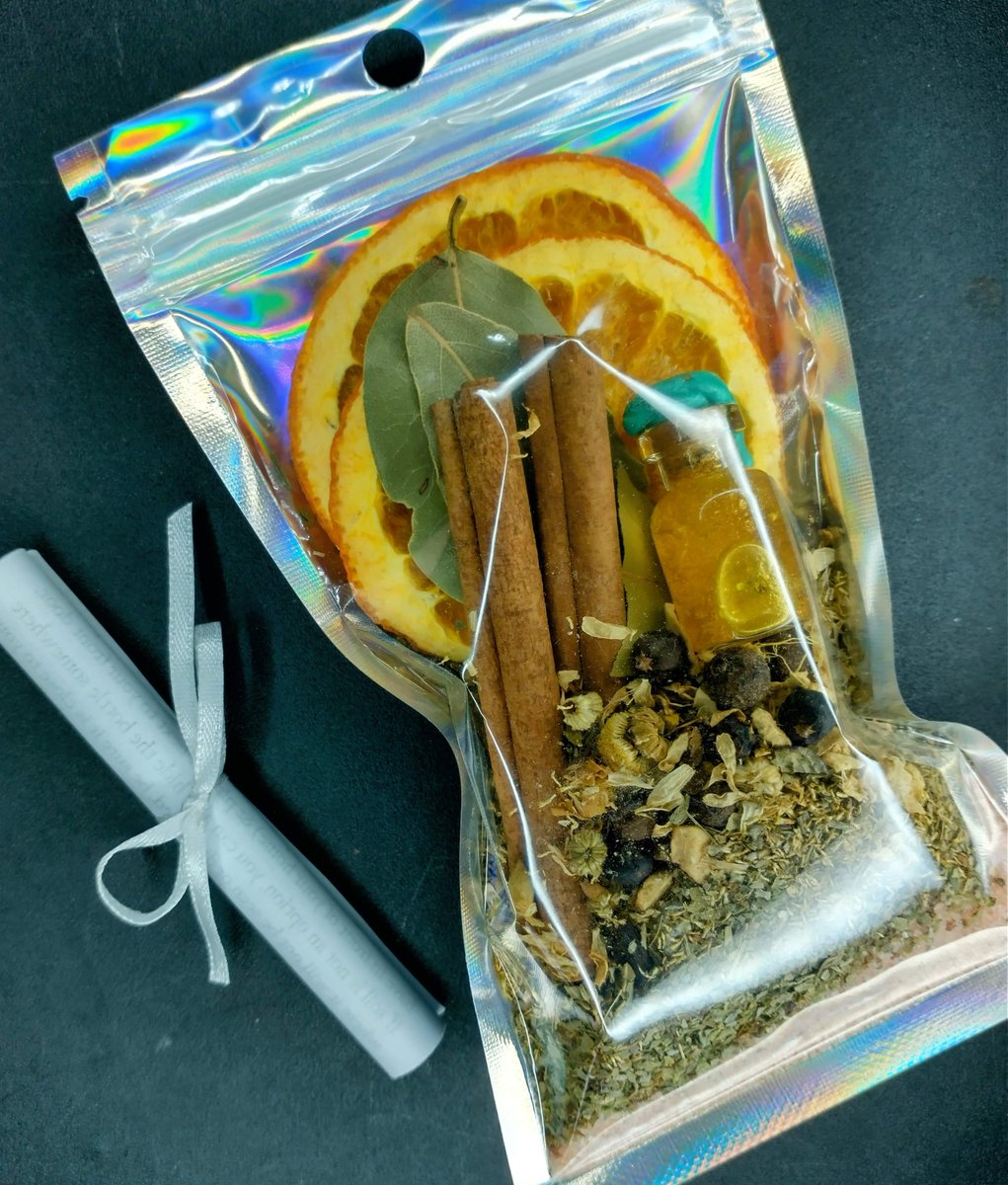 TCWitchBox's tweet photo. "I am Abundant" Abundance & Prosperity Simmer Pot mix with Shimmery Essential Oil Potion Bottle

Simmer Pots are a great way to Cleanse, Purify, & Send Magickal Aromatic Vibes throughout your home 🏠💗

✨✨✨This is a Simmer Pot created for infusing Abundance & Wealth energies into your home 🏠💗✨✨✨

Ingredients:
⋆｡ Himalayan Pink Salt ~ Neutralize Negativity
⋆｡ Marjoram
⋆｡ Chamomile
⋆｡ Basil
⋆｡ Ginger
⋆｡ Frankincense
⋆｡ Orange Slices
⋆｡ Bay Leaves

2.5 ounces (give or take)

✨✨✨Essential Oil Shimmering Potion Bottle contains mica, herbs, Sweet Orange EO & Patchouli EO for Prosperous & Abundant Energies ~ Also, Carnelian Chips for Courage & Abundant vibes ~ it is sealed with wax to prevent the bottle from opening or leaking.

Instructions: Fill a pot with water, remove the potion bottle from the bag, pour the bag into the pot and bring the water to a boil while stirring in a clockwise direction & visualizing Abundant, Prosperous, Wealth, Healing, Purification, & Cleansing energies permeating through your home. Once the water is boiling, turn it down to a simmer. If you wish to add a little more magick to the air, use the potion bottle. Be sure to shake the potion bottle really well before unsealing & using it. The contents will settle & needs to be mixed first. After you shake the bottle, unseal & open it, then pour the contents into the pot in a circular motion. This will turn your simmer pot into a shimmery magickal potion that looks & smells wonderful. It really amplifies the fun & magick that a simmer pot brings to your home. Enjoy!
