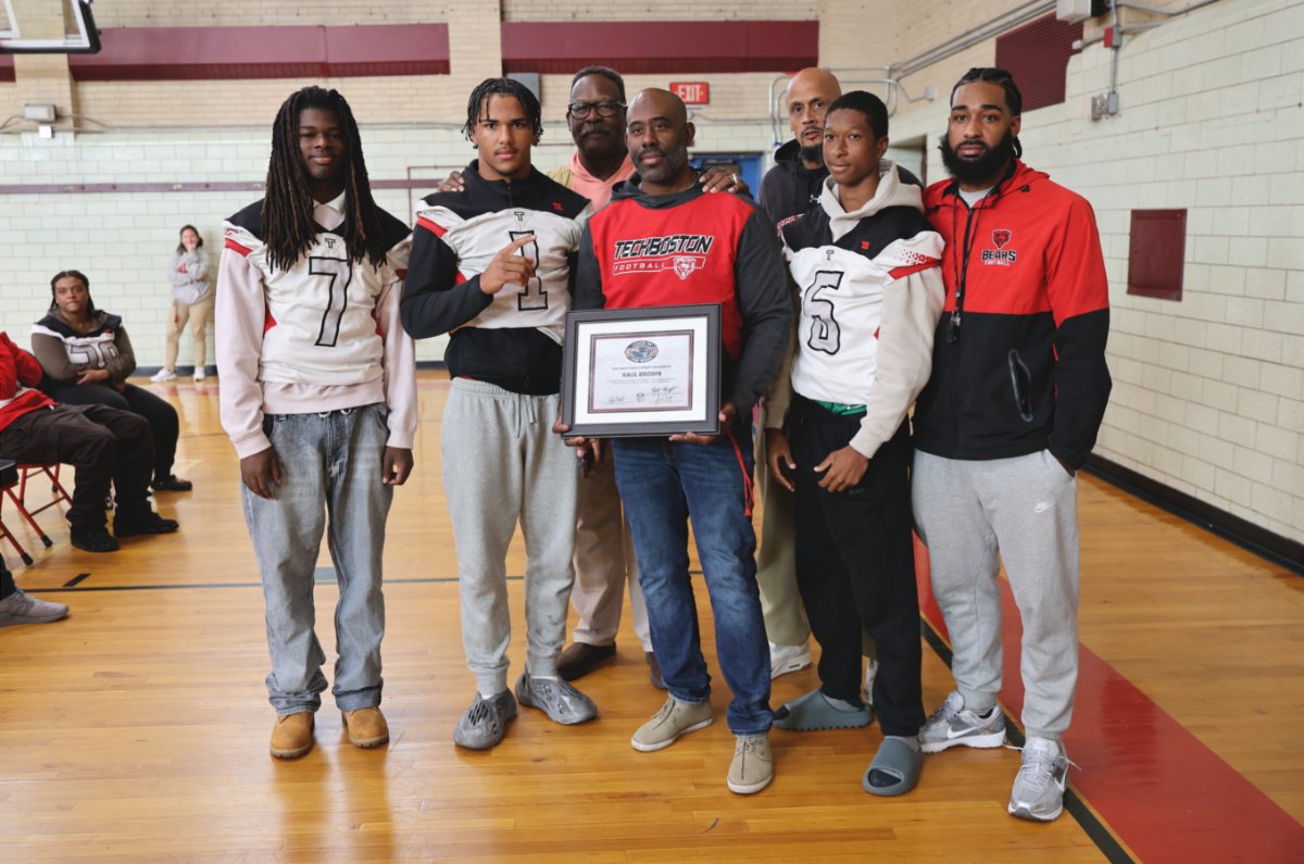 BostonSchools's tweet photo. Congratulations to @welovetba Football Head Coach Raul Brown, who was named the @Patriots Coach of the Week! We thank the @PatsFoundation and Kraft Family for their support. 

Learn more: https://t.co/bI5dS9yWvQ 

(Photos via the New England Patriots) https://t.co/Bo4f0RZrua