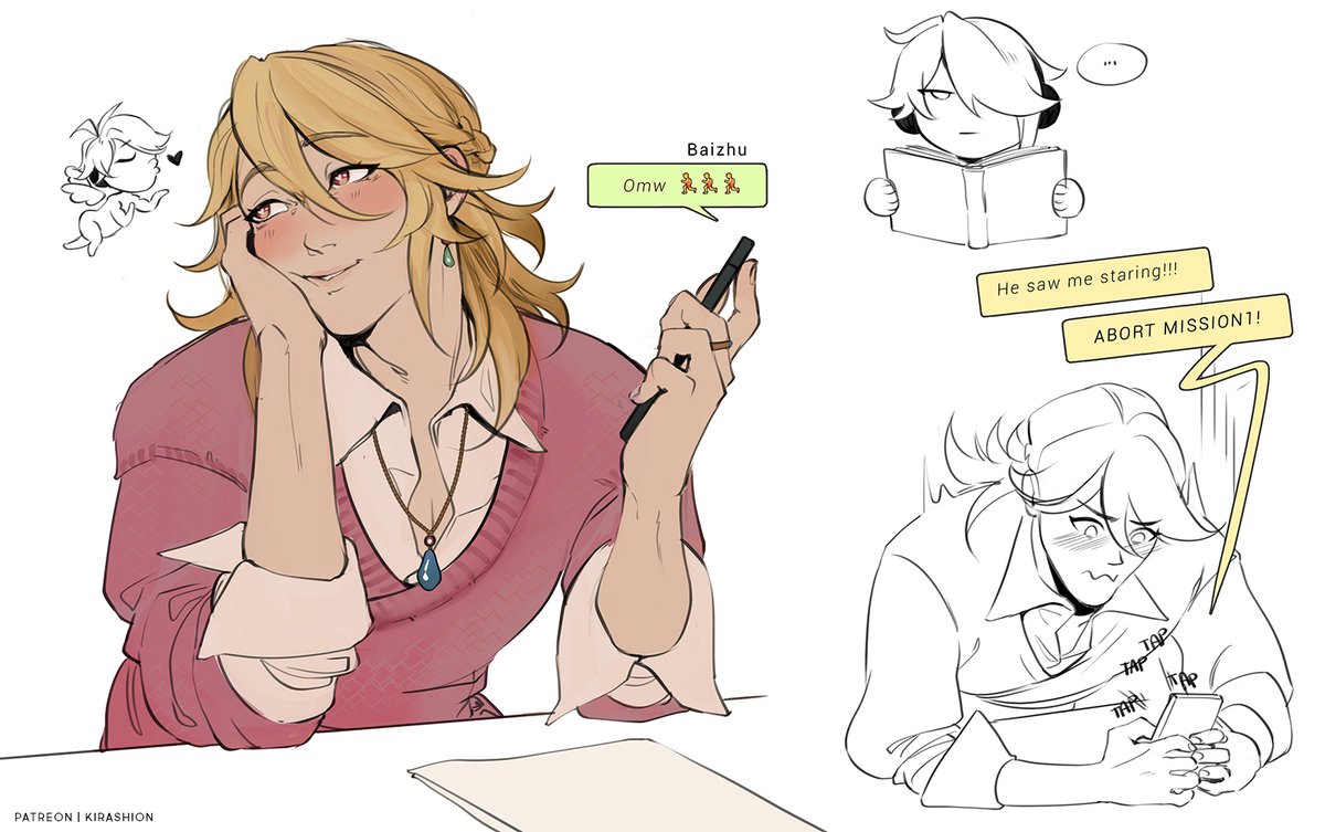 kirashion's tweet photo. Modern AU doodles!! 🐍🪶🌱
These are old but never posted! Also more comic soon~

#GenshinImpact #hoyocreators #genshinfanart https://t.co/zrwNTyoOsQ