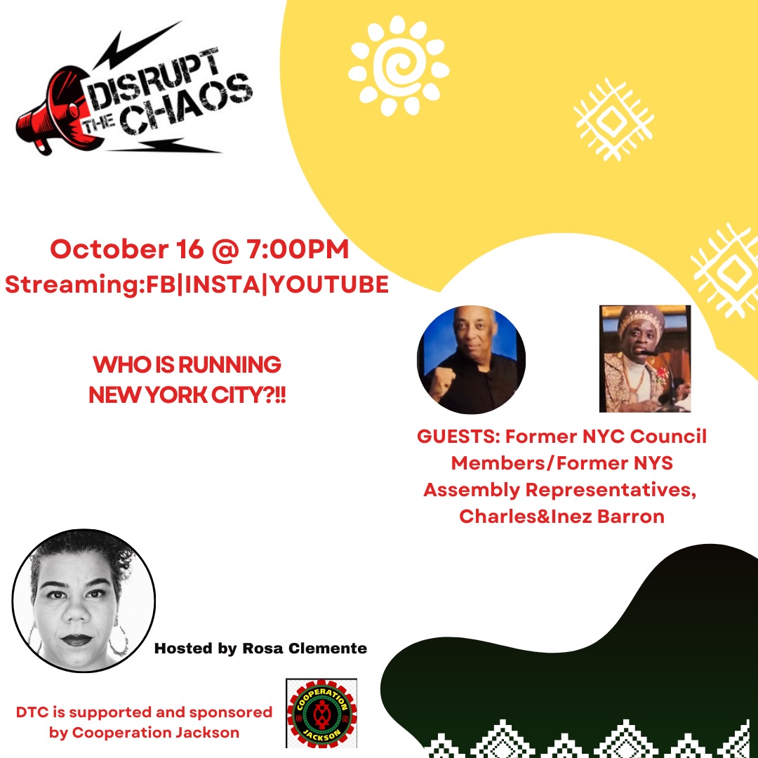 I have all the questions, and they may have all the answers: Who is Running New York City?!! Join me on Disrupt the Chaos tonight at 7:00 as I welcome Charles and Inez Barron  #newyorkcity #ericadams #corruption #cityhall #brooklyn #charlesbarron #inezbarron  #cooperationjackson