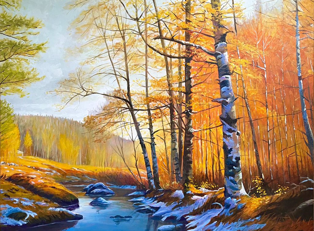 Lee Munn (Canadian, b.1966) 
"Enjoy the Warmth," 2024 
Acrylic on canvas 
30 x 40 in