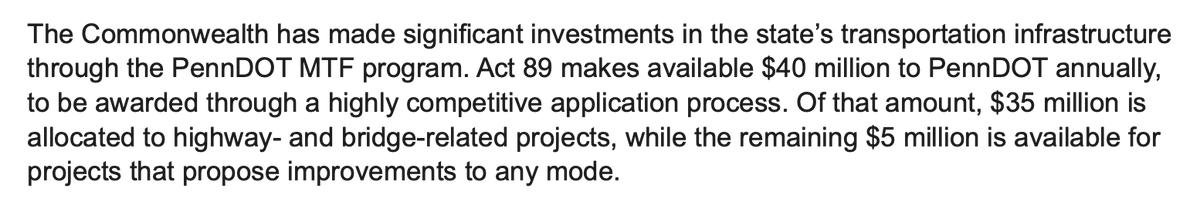 It is painfully on-brand that PennDOT funds projects like this through its "Multimodal Transportation Fund" that is about 0.4% of its budget and then ~87.5% of that 0.4% is reserved for "highway and bridge related projects" anyways.

PennDOT loves podiums, not progress.