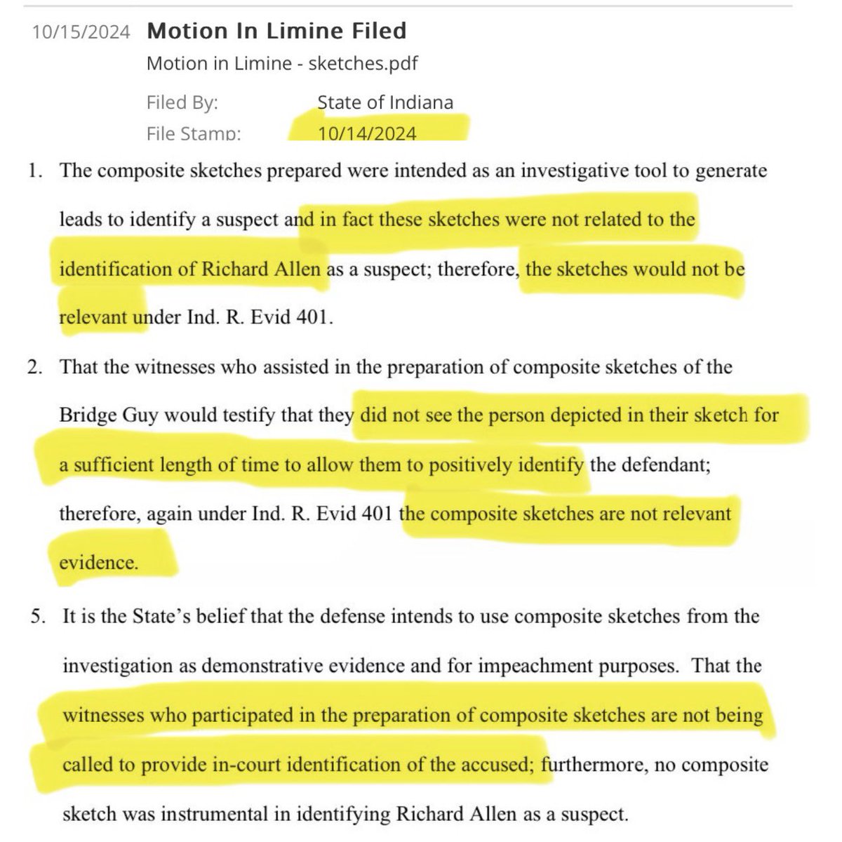 fien_X's tweet photo. NOTE THE ORDER OF EVENTS.
8/13 - Franks Denied.
9/13 - Mullin refuses to answer questions regarding BB and SC.
10/14 - The State admits the sketches are not Rick Allen and they will not call these witnesses.
1/3
#DelphiMurders
#DelphiTrial
#RichardAllen
#AllEyesOnDelphi https://t.co/dCN5Xkcq1G