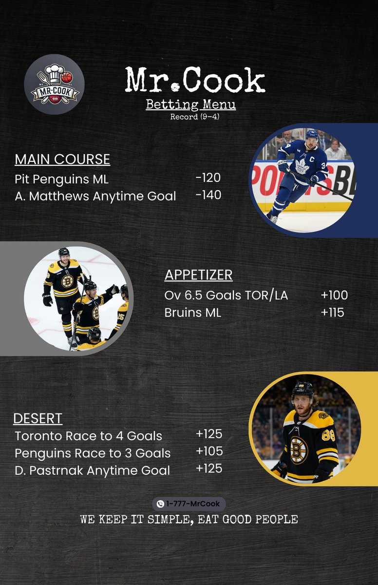 MrCookPicks's tweet photo. Tonight’s all about hockey!
We’ve got the full NHL slate lined up, and we’re sweeping this slip clean! 🧹💸
We’re all eating good tonight, no doubt about it!
👉 Keep it simple, eat good people! 🧑🍳
#NHLBets #FullSlate #BettingMenu #MrCook https://t.co/pSwirMx24y
