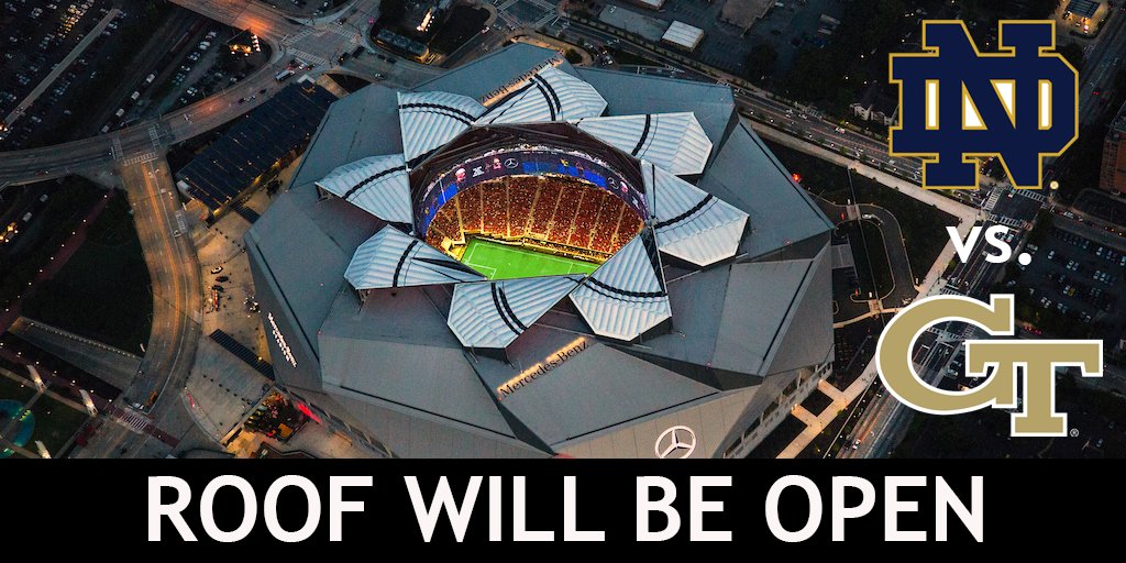 MBStadium's tweet photo. Roof will be OPEN for Saturday's @NDFootball vs. @GeorgiaTechFB game. https://t.co/RiEWHzQsFh