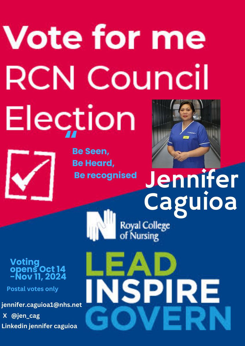 Filipino Senior Nurses Alliance UK (@fsna_uk) on Twitter photo Exciting times for the future of nursing! Our Vice Chair <a href="/jen_cag/">Jeni Caguioa MBE RN MSc</a> is running for the London seat on the <a href="/theRCN/">The RCN</a> Council.
Her passion for advocacy and strong leadership will drive positive change. Let’s rally together and cast our votes for Jen! #NurseLeadership #RCNCouncil Exciting times for the future of nursing! Our Vice Chair <a href="/jen_cag/">Jeni Caguioa MBE RN MSc</a> is running for the London seat on the <a href="/theRCN/">The RCN</a> Council.
Her passion for advocacy and strong leadership will drive positive change. Let’s rally together and cast our votes for Jen! #NurseLeadership #RCNCouncil