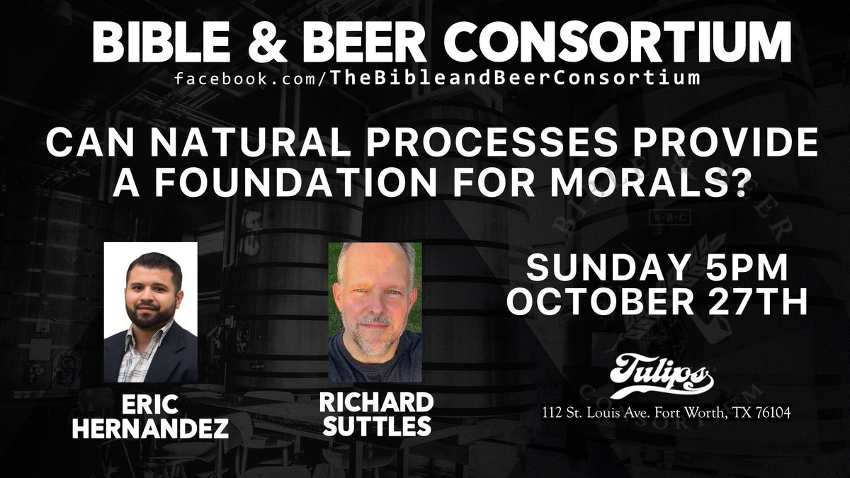 Sunday, October 27th
5PM-8PM

Eric Hernandez and Richard Suttles discuss 

“Can Natural Processes Provide A Foundation For Morals?”

Admission is FREE
All Ages are Welcome! — at Tulips FTW.