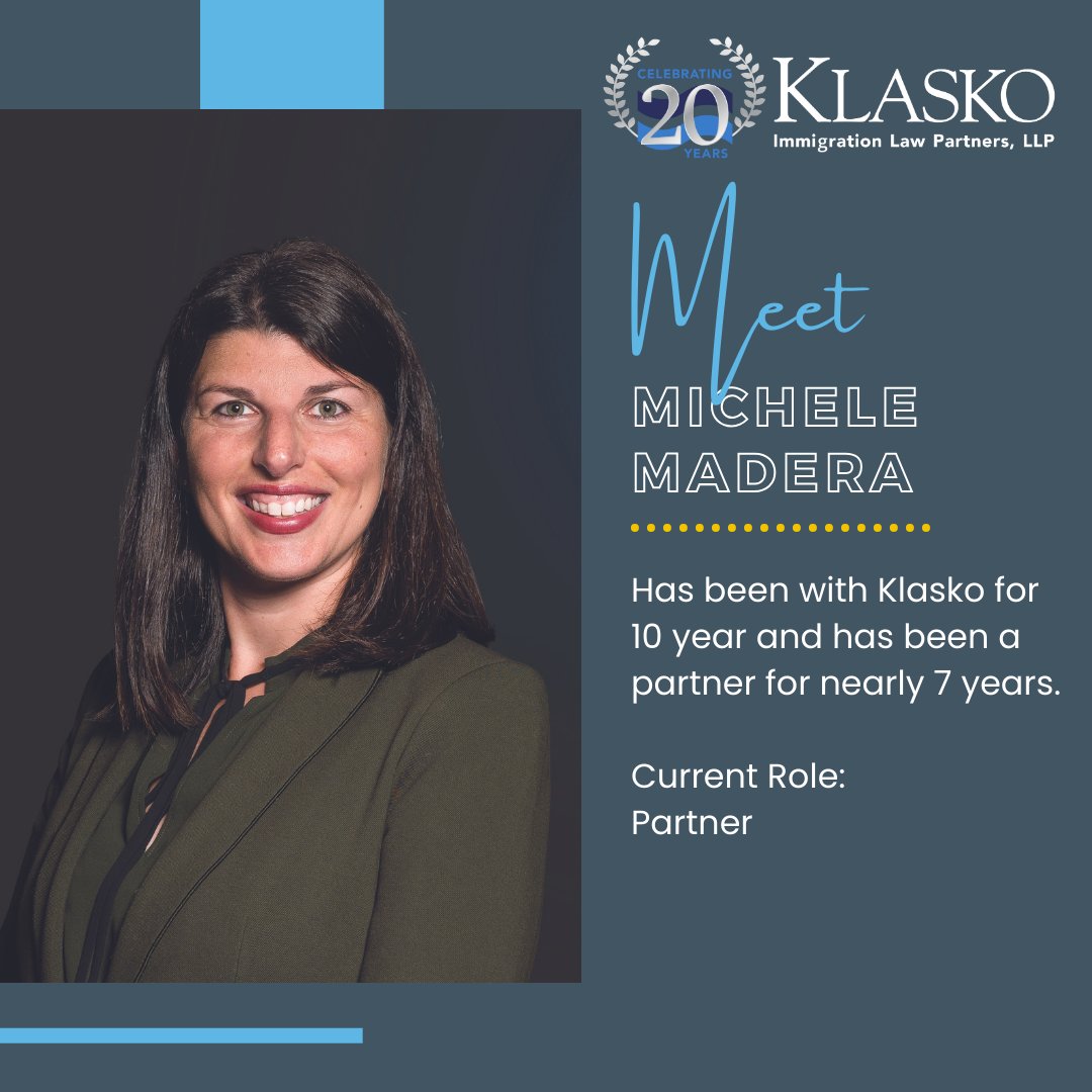 Meet Michele Madera! She has been with KILP for 10 years! Head over to our Instagram at @klaskoimmigrationlaw to learn more about Michele and her experience at Klasko. Or head over to our website for the full interview here: ow.ly/bjja50TMToQ