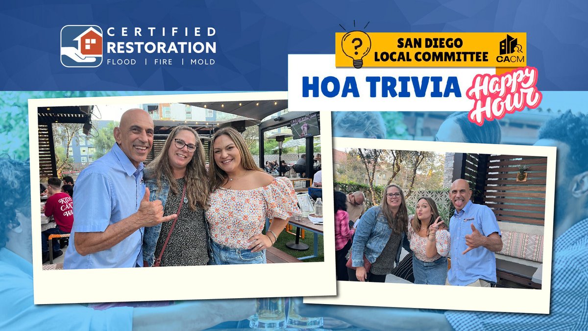 C_RestorationSD's tweet photo. We were proud to be a part of the @CACM Happy Hour. We had a blast mingling with the amazing folks who keep San Diego's communities thriving: Alia Saouli  from @CACM and Lana McGowen from NN Jaeschke @associa If your ever need restoration services, don't hesitate to reach out! https://t.co/484Pp5P66V