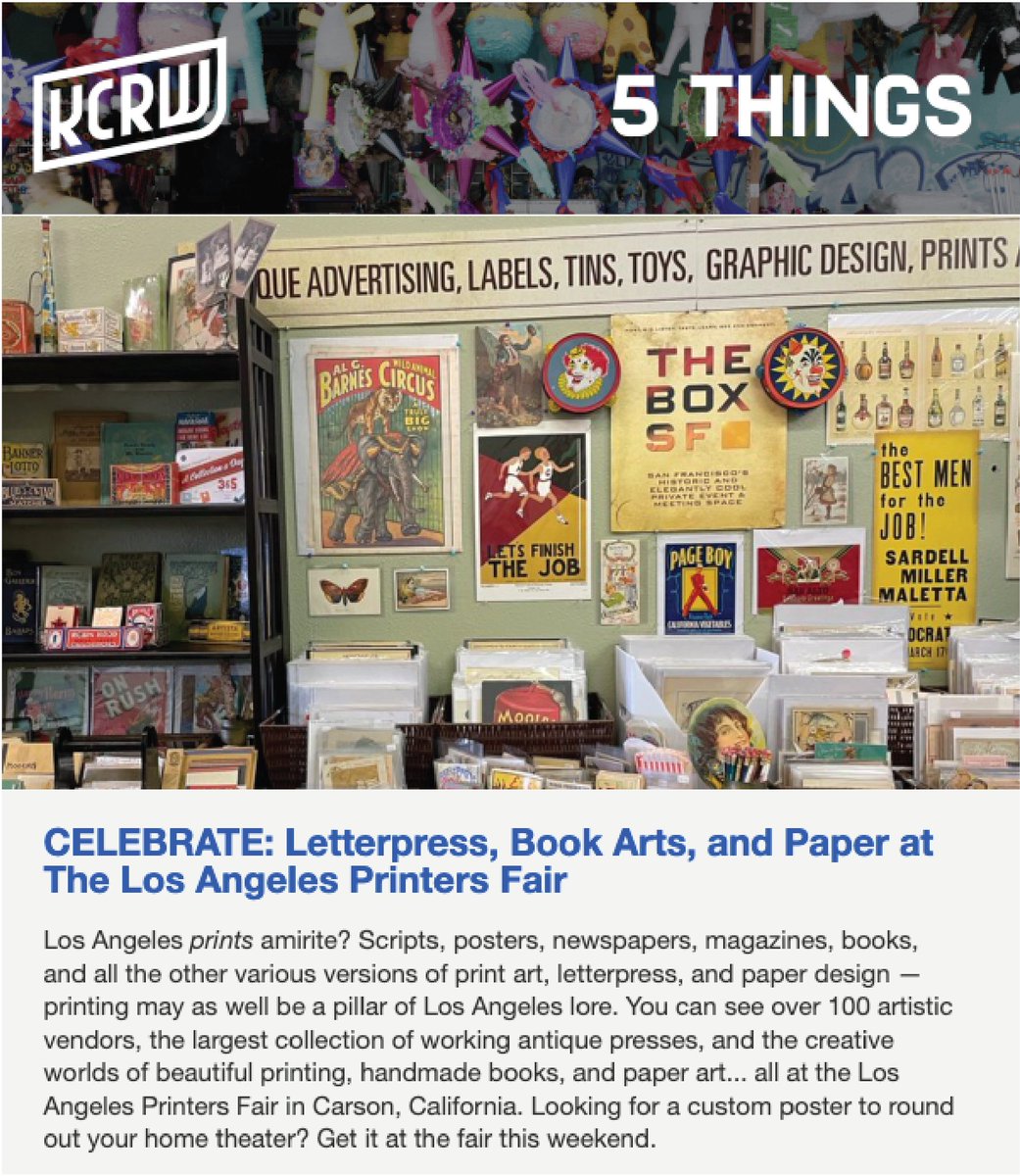 A BIG shoutout to <a href="/kcrw/">KCRW</a>  for including The LA Printers Fair in this week's addition of "5 Things To Do This Weekend!"

Make sure to follow them, listen live, and check out other fun events on their website kcrw.com!