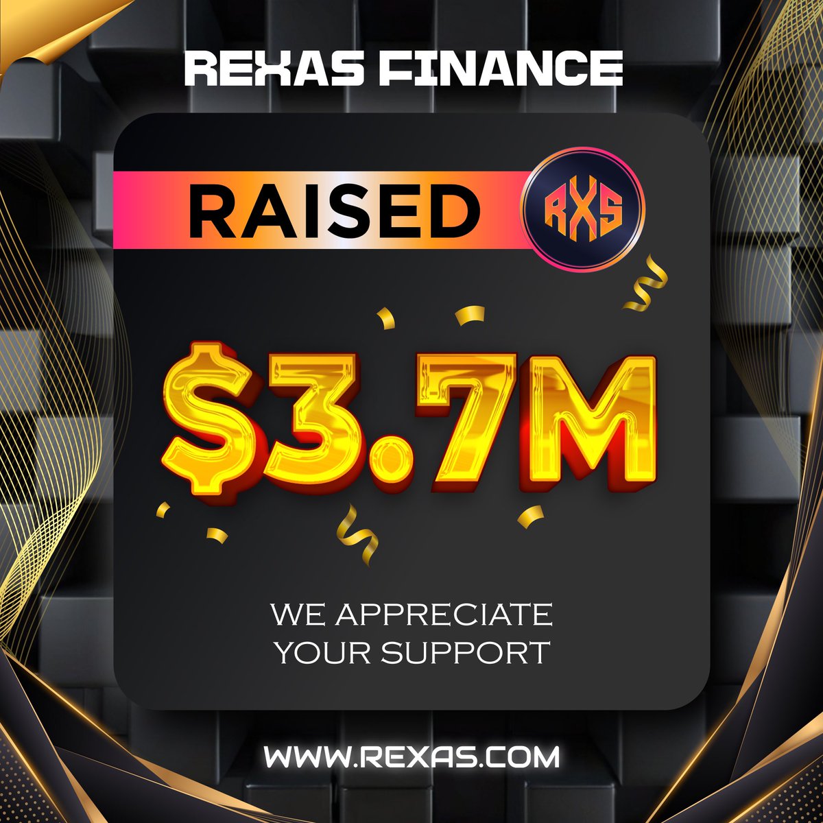 rexasfinance's tweet photo. ⭐️ Milestone Alert! ⭐️

Rexas Finance has successfully raised $3.7 Million! 🚀

Thank you for your support! 👍

Buy Now: https://t.co/tNJAsvBiYe

#RexasFinance $RXS #ETH https://t.co/tOumCQhhkk
