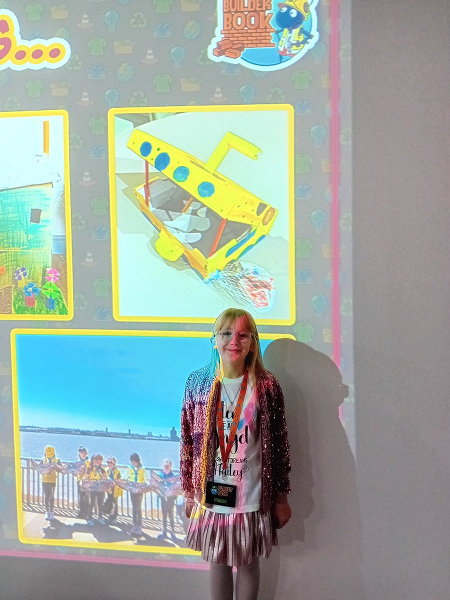 Our Charlotte winner of the Barry's Big Believer Award for fabulously fantastic futures with her Amazing Rubish Eating Yellow Submarine design. Thanks to Gemma for Alder's  Hidden Gems Bereavement Support group <a href="/BuilderBookUk/">Builder Book</a> for the fabulous #planetpacks and <a href="/AlderHeyCharity/">Alder Hey Children’s Charity</a>