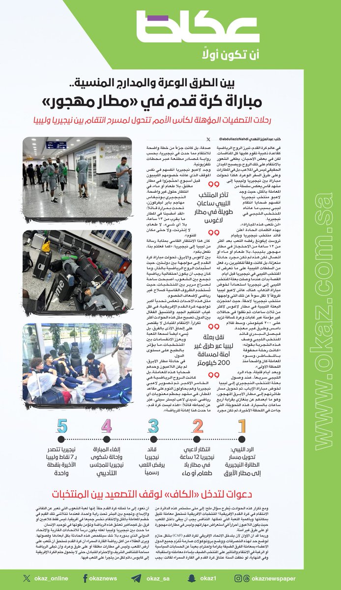 بين الطرق الوعرة والمدارج المنسية.. مباراة كرة قدم في «مطار مهجور»

✍️ عبدالعزيز النهدي <a href="/abdullazizNahdi/">عبدالعزيز النهدي</a> 

okaz.com.sa/sport/arabian/…

#عكاظ  #ان_تكون_اولا #عاجل #ليبيا #نيجيريا