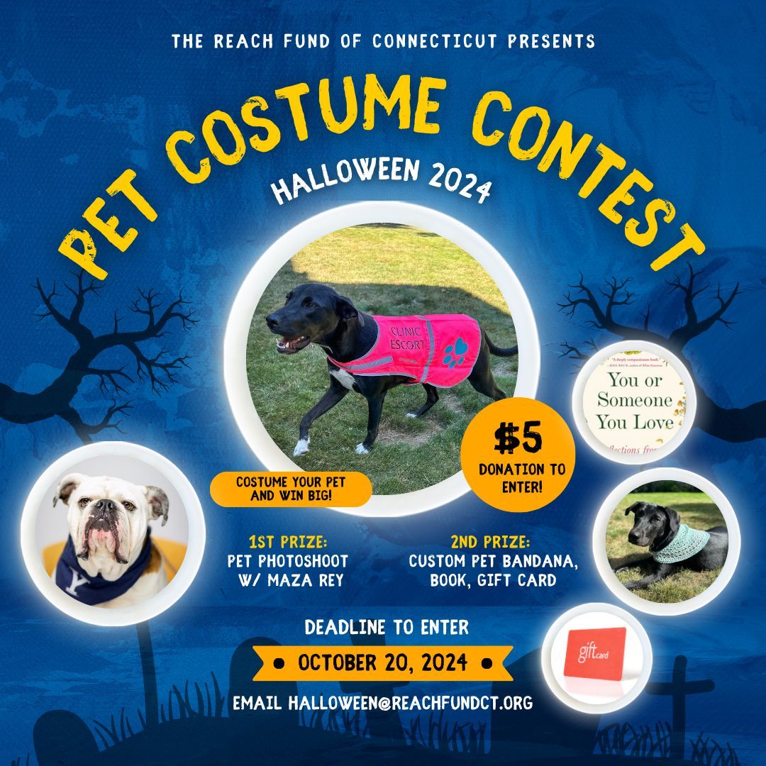 🐶 PET COSTUME CONTEST🐱 Back for its third year, The REACH Fund pet costume contest is open for submissions! TO ENTER: Make a minimum $5 gift and email your donation receipt and a photo of your pet in costume to halloween@reachfundct.org by October 20th. buff.ly/4h1IlUl