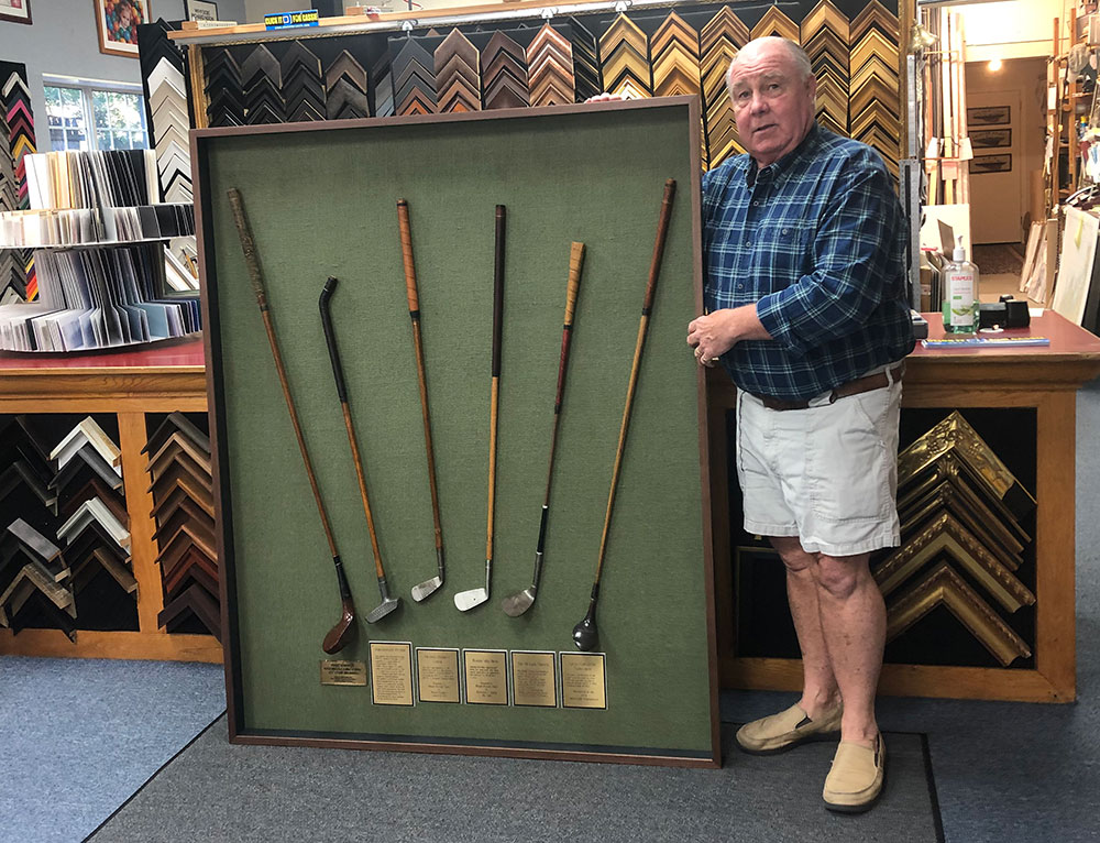GearyGallery's tweet image. It's not too early! Think ahead to the holidays and let us create a great gift of a custom made shadowbox of your recipient's favorite collection! Shown: an oversized golf shadowbox. What would you frame? #Shadowbox #CustomFraming #FrameShopCT  gearygallery.com/accent-picture…