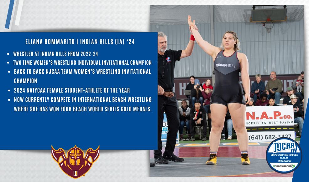 🥇4𝒙 𝑮𝒐𝒍𝒅 𝑴𝒆𝒅𝒂𝒍𝒊𝒔𝒕

Former <a href="/IHCCAthletics/">IHCC Athletics</a>, Eliana Bommarito followed up her successful #NJCAAWrestling career by competing in International Beach Wrestling where she has won four world series gold medals.

#NJCAADay | #NJCAA | #EmpowerThefuture