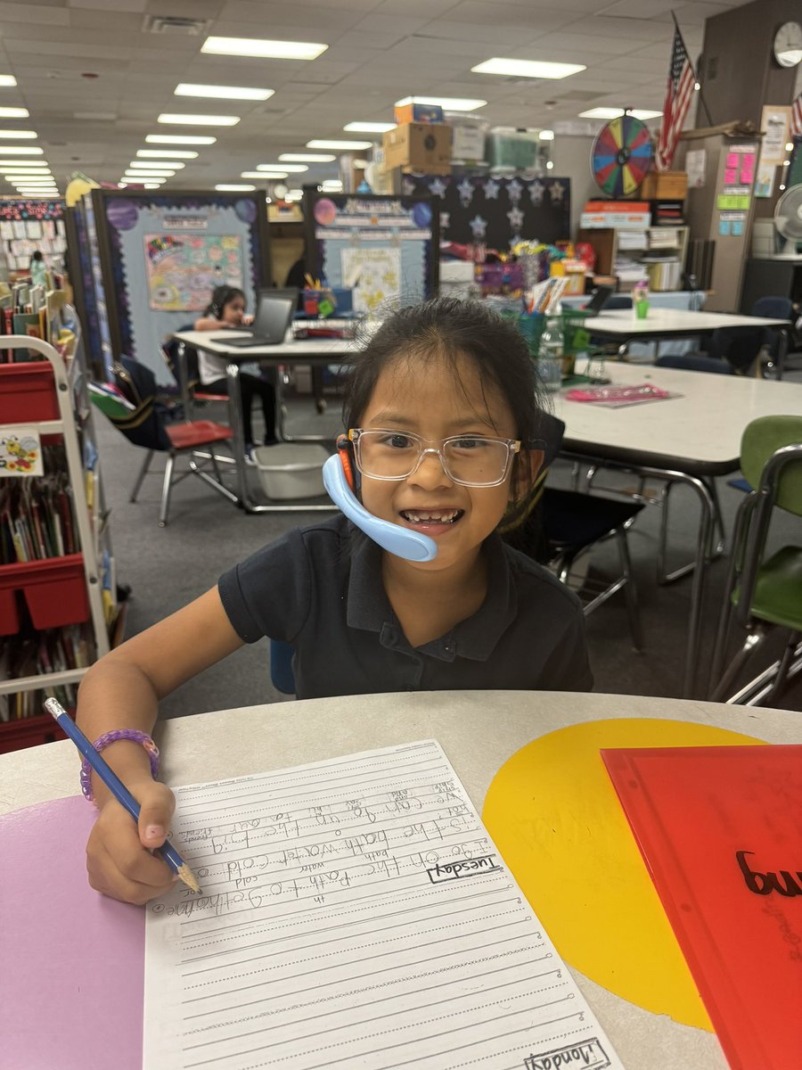 Using whisper phones to hear how we pronounce our sounds when sounding out words. #BelieveInFLC