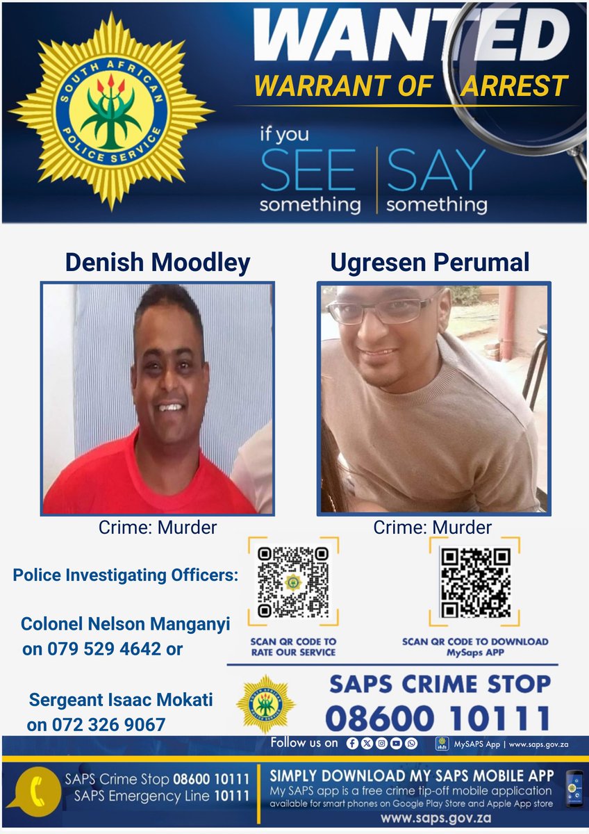 Mehmetvefadag's tweet image. RT #sapsGP [WANTED] #SAPS seeks assistance from the public to find two males who absconded after they  were found guilty of murder and sentenced by the Johannesburg High Court.