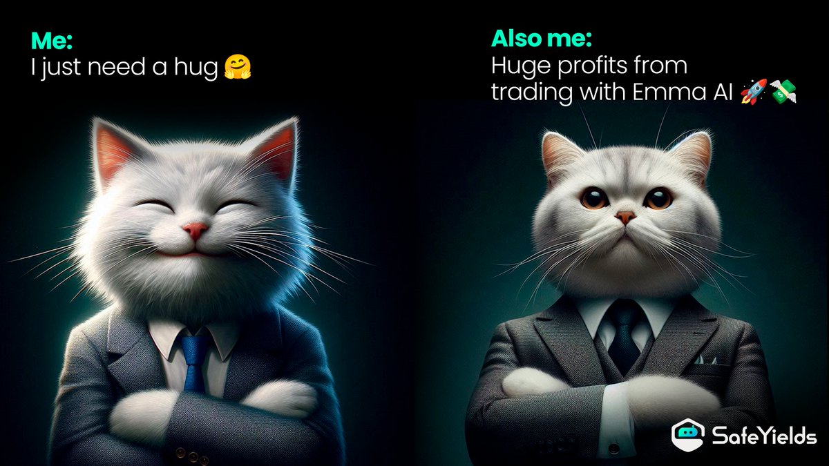 AlphaYields_AI's tweet photo. At SafeYields, we know what can make you feel better
โ Emma AI trading your assets to the max๐
#SafeYields #CryptoMeme #HugeProfits #EmmaAI https://t.co/HS8TWglX2f