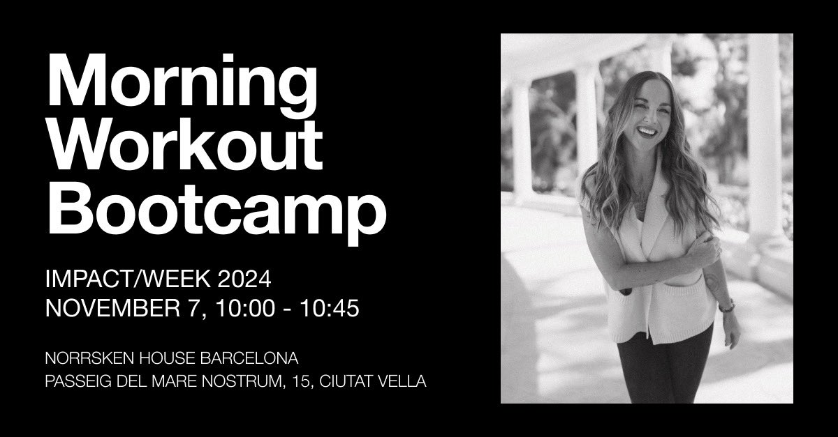 KeelyAnson's tweet photo. Impact/Week [Barcelona, Nov 6-7] is just a few weeks away! 

In a stroke of luck, I've been tapped to lead a morning bootcamp class on the rooftop of @norrsken_org House Barcelona overlooking San Sebastian Beach (rough gig 🤭). 

For any founders, investors, business leaders and policymakers who will be at the summit, I'd love for you to join me!