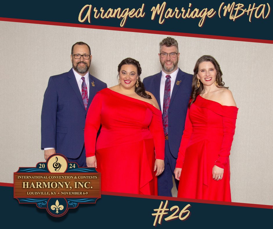 It's a barbershop double bonus with this couples quartet from the Mixed Barbershop Harmony Association.  Presenting contestant #26 - Arranged Marriage!

For more info about convention, visit harmonyinc.org/ICC
#HILouisville #ICC2024