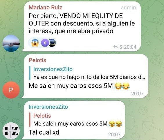 GqScam's tweet photo. Me pasan capturas del 18 de Julio de 2024 de Mariano Ruiz, "Ceo"  Taberna. Anuncia que vende su Equity de Outer Ring. Utilizando información privilegiada de la mano del aún actual CEO Daniel Valdés, con la excusa de que está aburrido de las criptos. @DiariodeNavarra @laSextaTV https://t.co/RGZ0k9mIiI