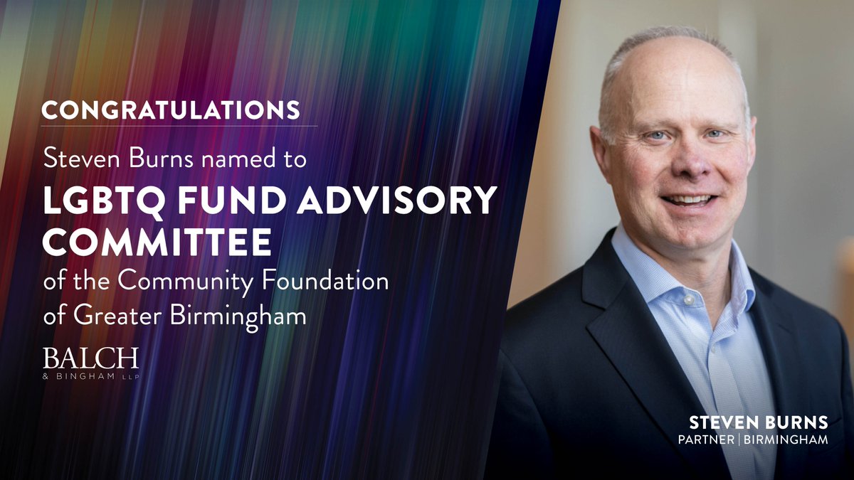 BalchBingham's tweet photo. Congratulations to Balch's Steven Burns on being named Chair of the Development Committee for the Community Foundation of Greater Birmingham’s LGBTQ Fund.
Steven will help lead fundraising efforts to support local causes important to the LGBTQ+ community. #BalchGivesBack https://t.co/gBEWDpIDRr