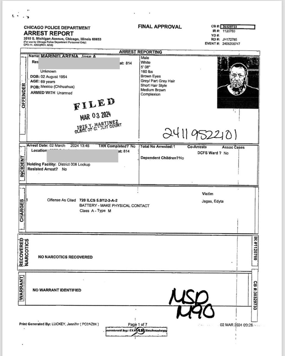 LauraLoomer's tweet image. Why is a Mexican immigrant whose last name is “Marinelarena” and their Place of Birth is listed as “Mexico” listed as “White” @Chicago_Police ?

This is @RubenGallego’s drug dealing, cartel, felon father.

He isn’t White. 

He’s Hispanic. 

Just another example of how Democrats…