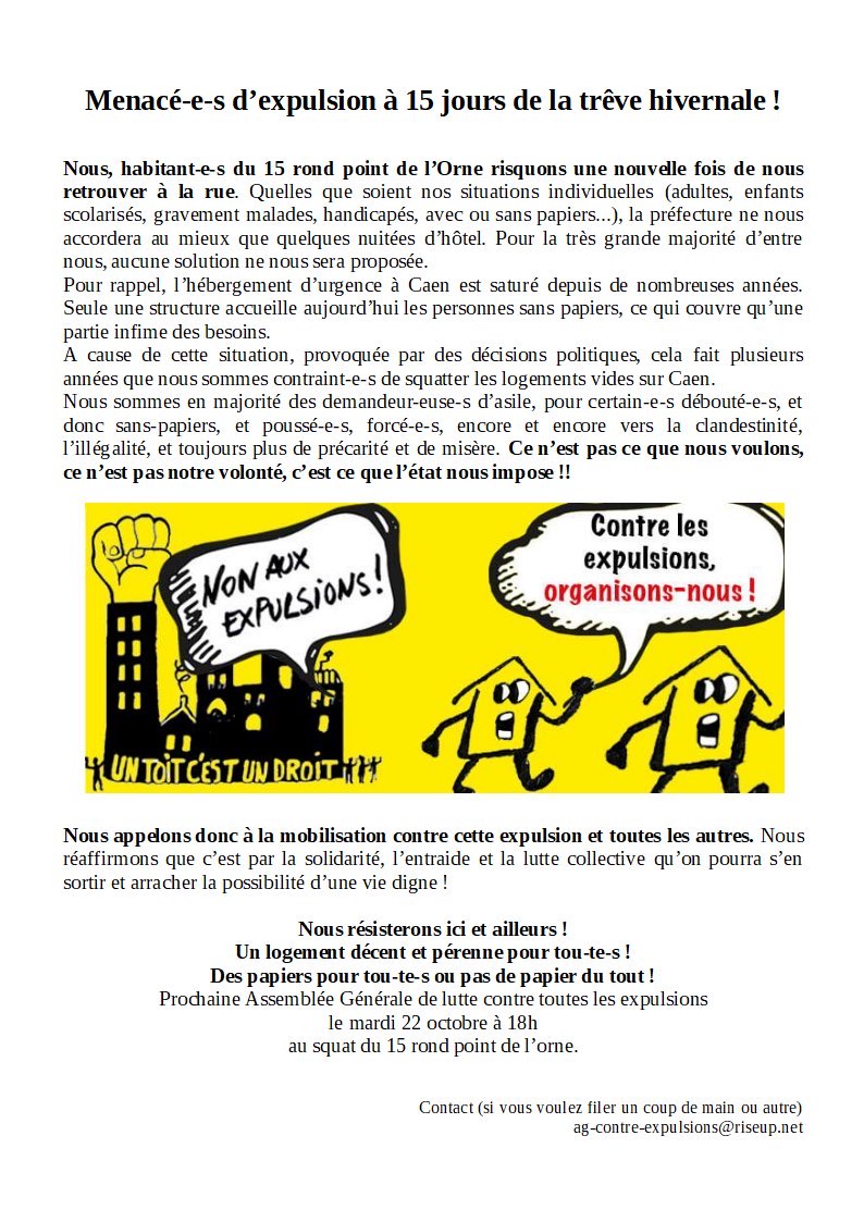 Sire_Checherel's tweet photo. Menace d'expulsion à #caen avant la trêve hivernale https://t.co/AJSMXA2JT7