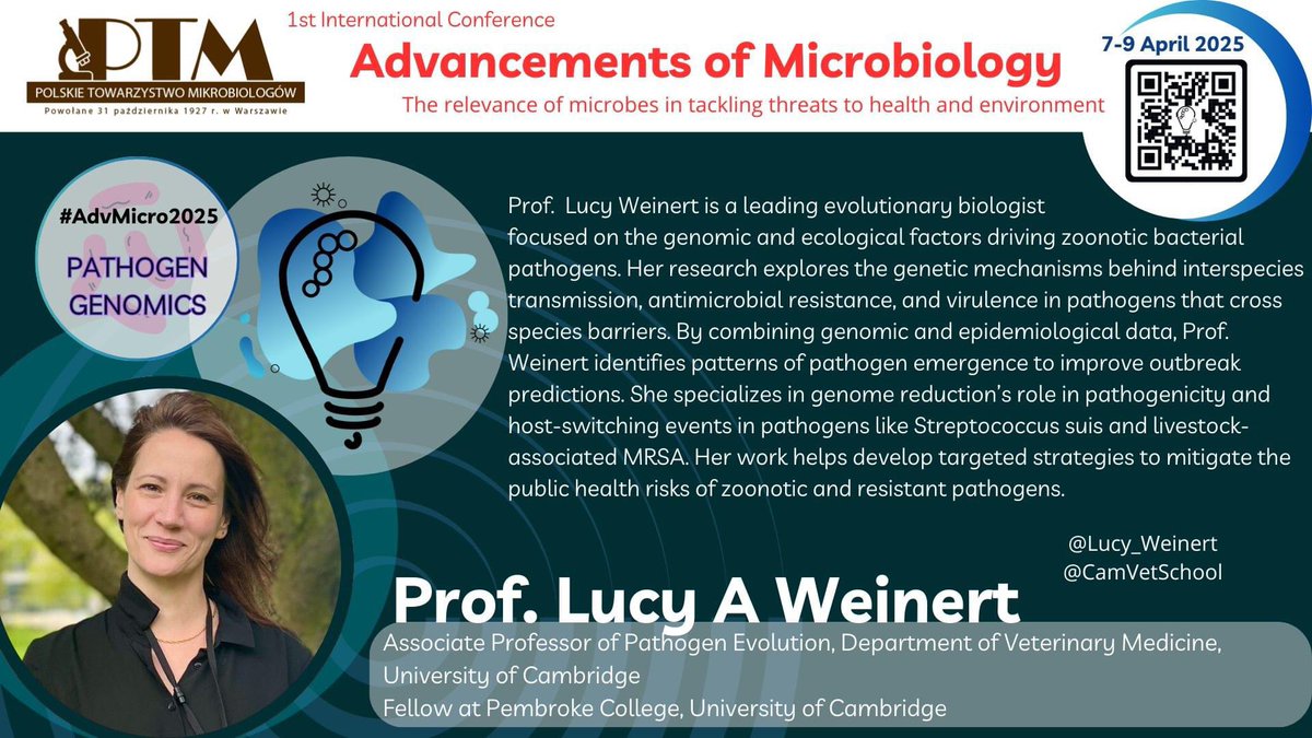 AdvMicro2025 (@advmicro2025) on Twitter photo 🚨 Join us for the keynote by Prof. Lucy A. Weinert who will share her cutting-edge research on bacterial pathogens, focusing on genomic and ecological factors driving pathogen evolution. For more info go to 👉🏻 advmicro2025.pl 🚨 Join us for the keynote by Prof. Lucy A. Weinert who will share her cutting-edge research on bacterial pathogens, focusing on genomic and ecological factors driving pathogen evolution. For more info go to 👉🏻 advmicro2025.pl